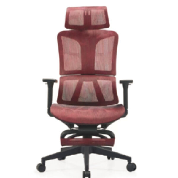 Black Frame with Red Mesh Backrest & Headrest Support