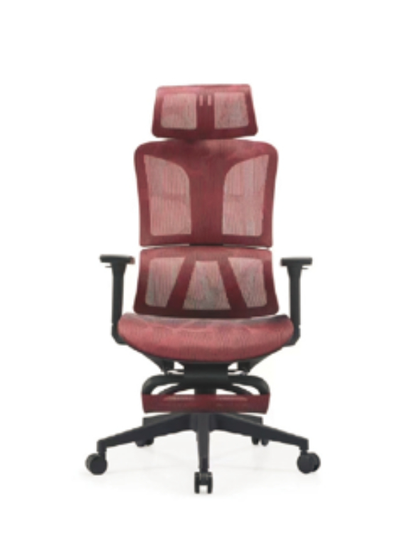 Black Frame with Red Mesh Backrest & Headrest Support
