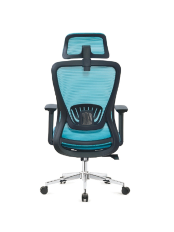 Dynamic Blue Mesh Swivel Chair with Adjustable Headrest and Support