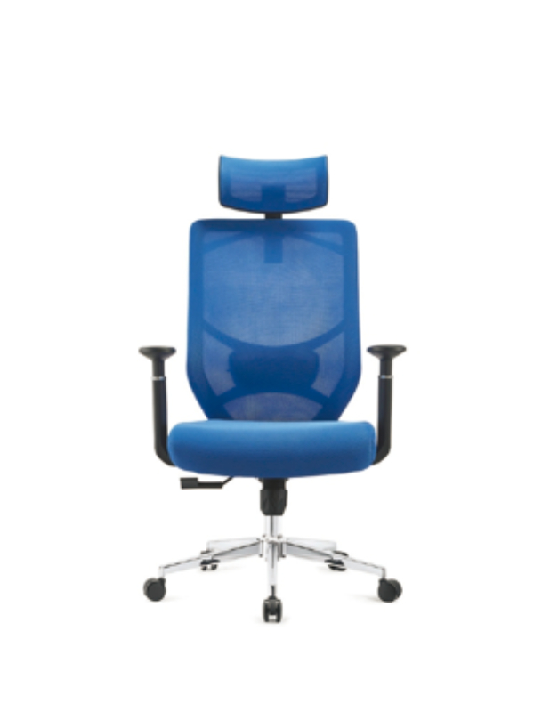 High-Back Mesh Office Chair with Blue Upholstery