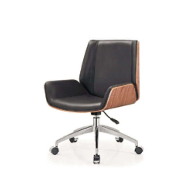 Modern Conference Chair with Wooden Back and Leather Seat