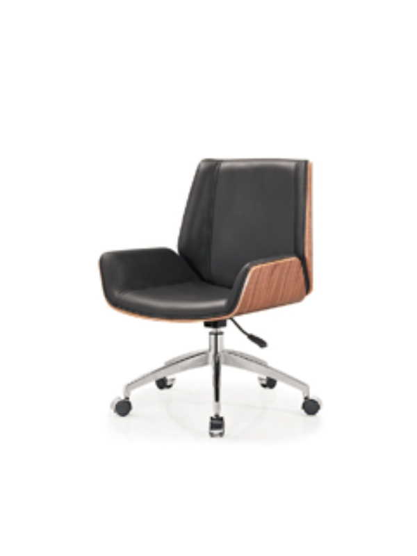 Modern Conference Chair with Wooden Back and Leather Seat